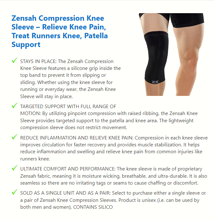 Zensah Elite Knee Compression Sleeve with Patella Gel Pad